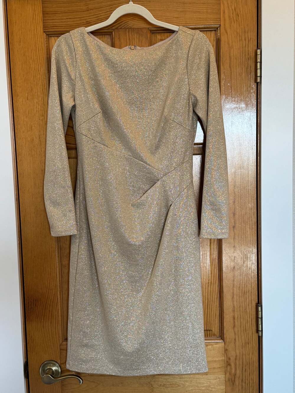 Lauren Ralph Lauren Gold Metallic Sparkle Shimmer Long Sleeve Midi Dress Size 6